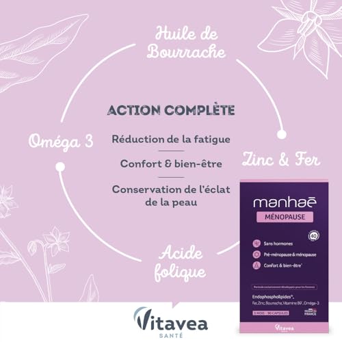 Vitavea Manhaé Menopause Complément Alimentaire Acide Folique Oméga 3 Zinc Fer Bien-être France