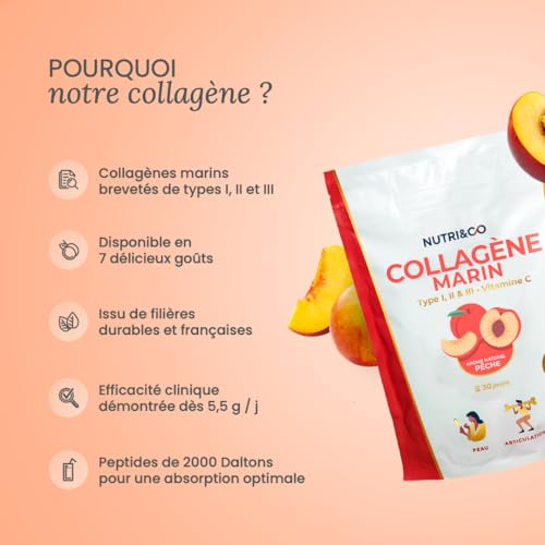 NUTRI & CO Collagène Marin Types 1 2 3 - Peau & Articulations - 5500mg de Collagène Hydrolysé Breveté - Peptides en Poud