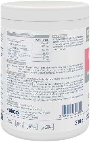 Alvityl Collagène Beauté Marin 10 g Collagène Hydrolysé - Coenzyme Q10 & Resveratrol pour Peau Jeune & Éclat - 210gr