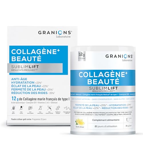 Collagene Marin Sublimlift Granions 12g de Collagène Jour | Collagène Marin + Acide Hyaluronique + CoQ10 | Goût Citron -
