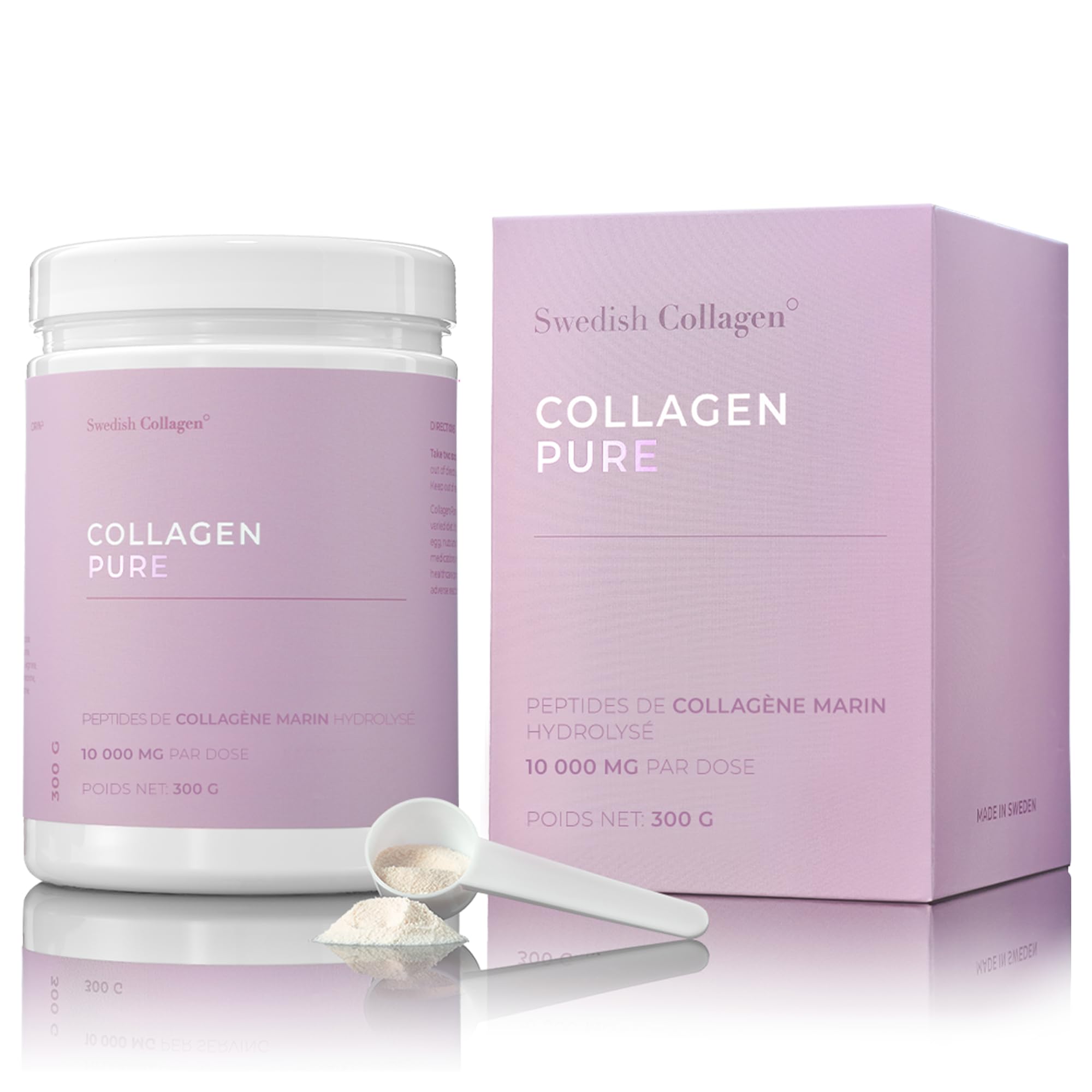 Collagène suédois Peptide pur 10 000 mg poudre marin hydrolysé 300 g pour 30 jours cheveux peau ongles articulations