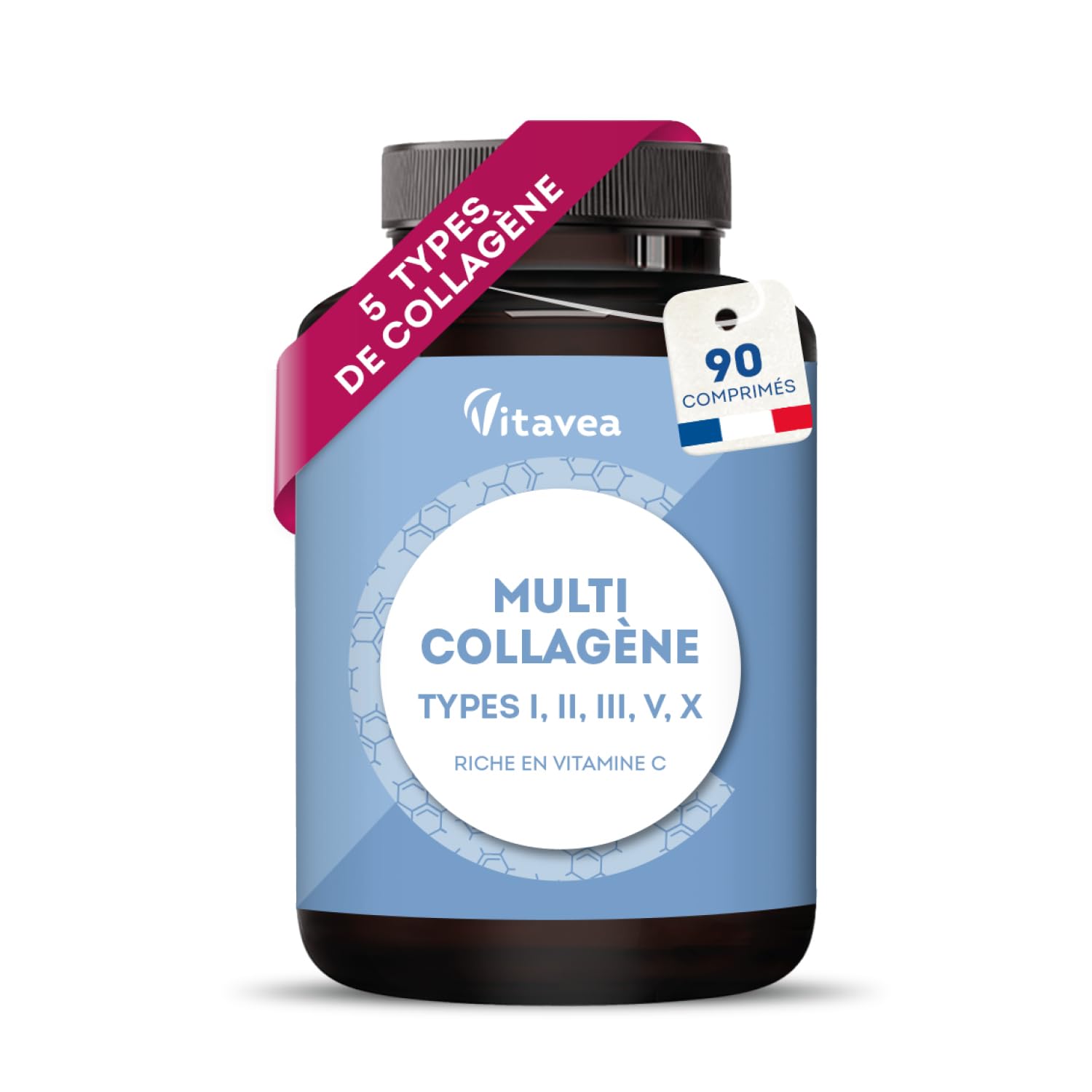 Vitavea Multi Collagène 5 Types I, II, III, V, X pour Peau, Cheveux et Articulations - Peptide de Collagène Hydrolysé & 