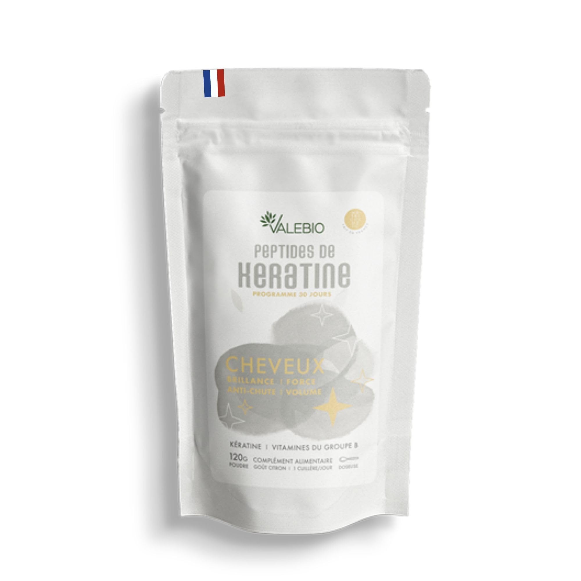 Valebio Keratine 500mg & Vitamine B Pousse Cheveux | Anti-Chute, Volume & Brillance | Naturel & Vegan | 120g, 1 Mois