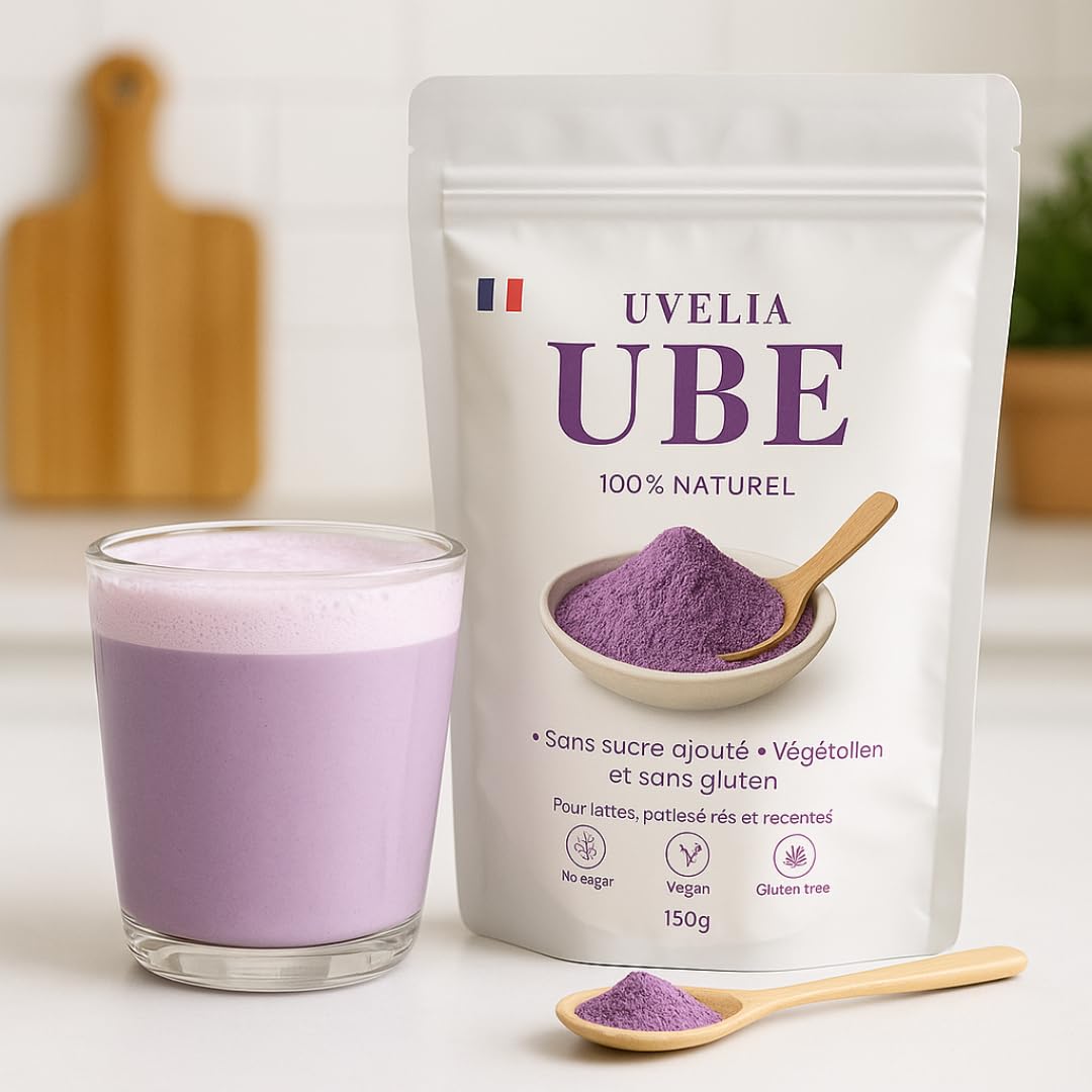 YVELIA Ube Poudre 100% Végane, Sans Additifs, 150g - Gatignonnes, Mochi & Recettes Maison - Smoothies & Desserts Exotiqu