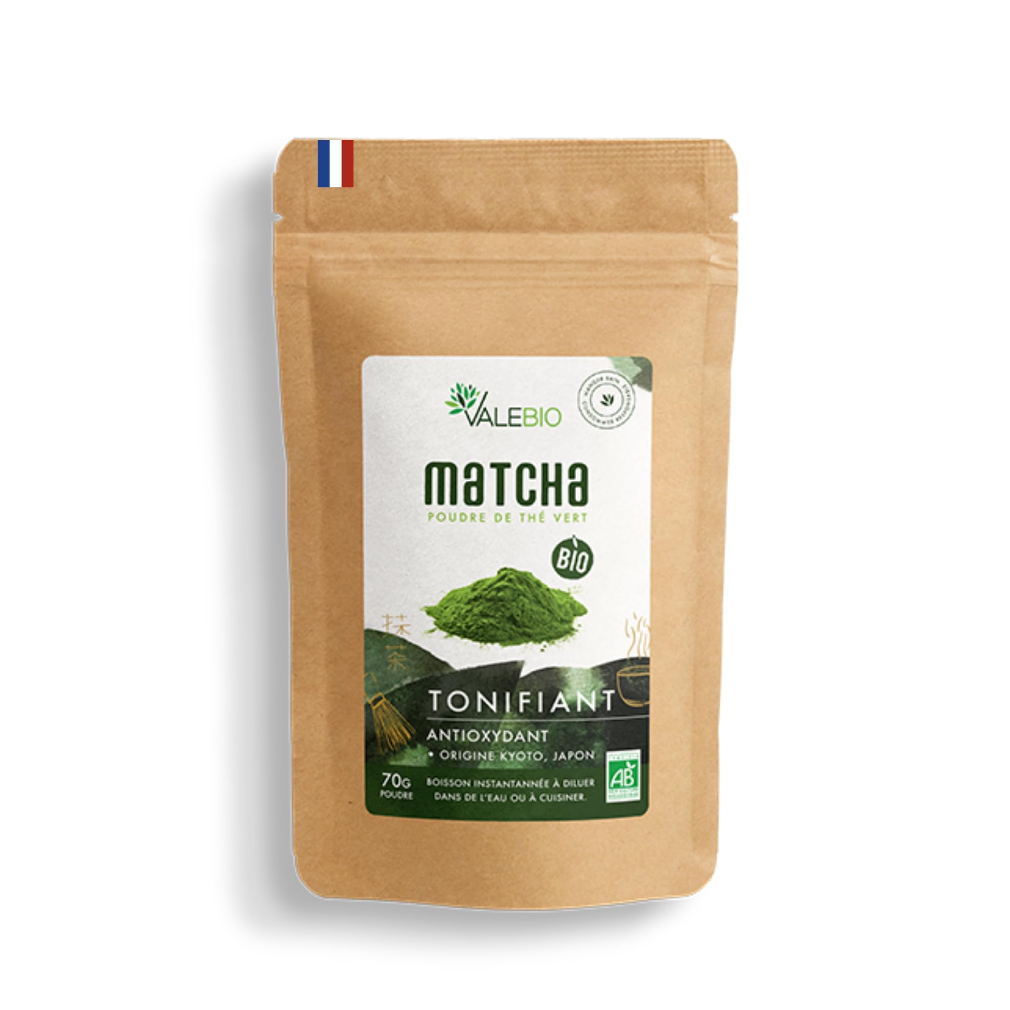 Matcha Thé Vert Premium Bio Valebio 70g Origine Kyoto Japon Poudre