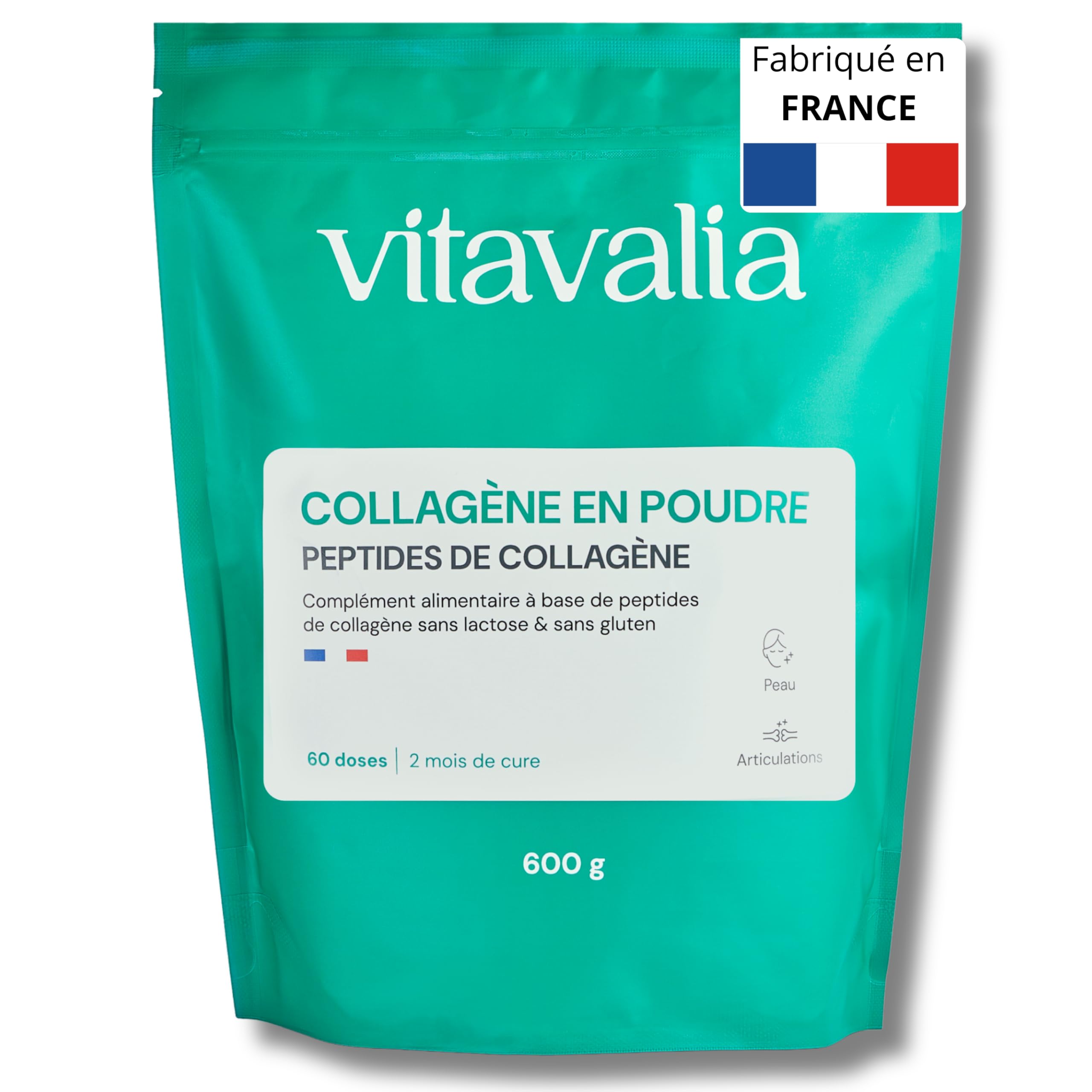 VITAVALIA Collagène en Poudre 600g Pour la Peau, les Articulations, les Cheveux et les Ongles - Sans Goût - Hydrolysé - 