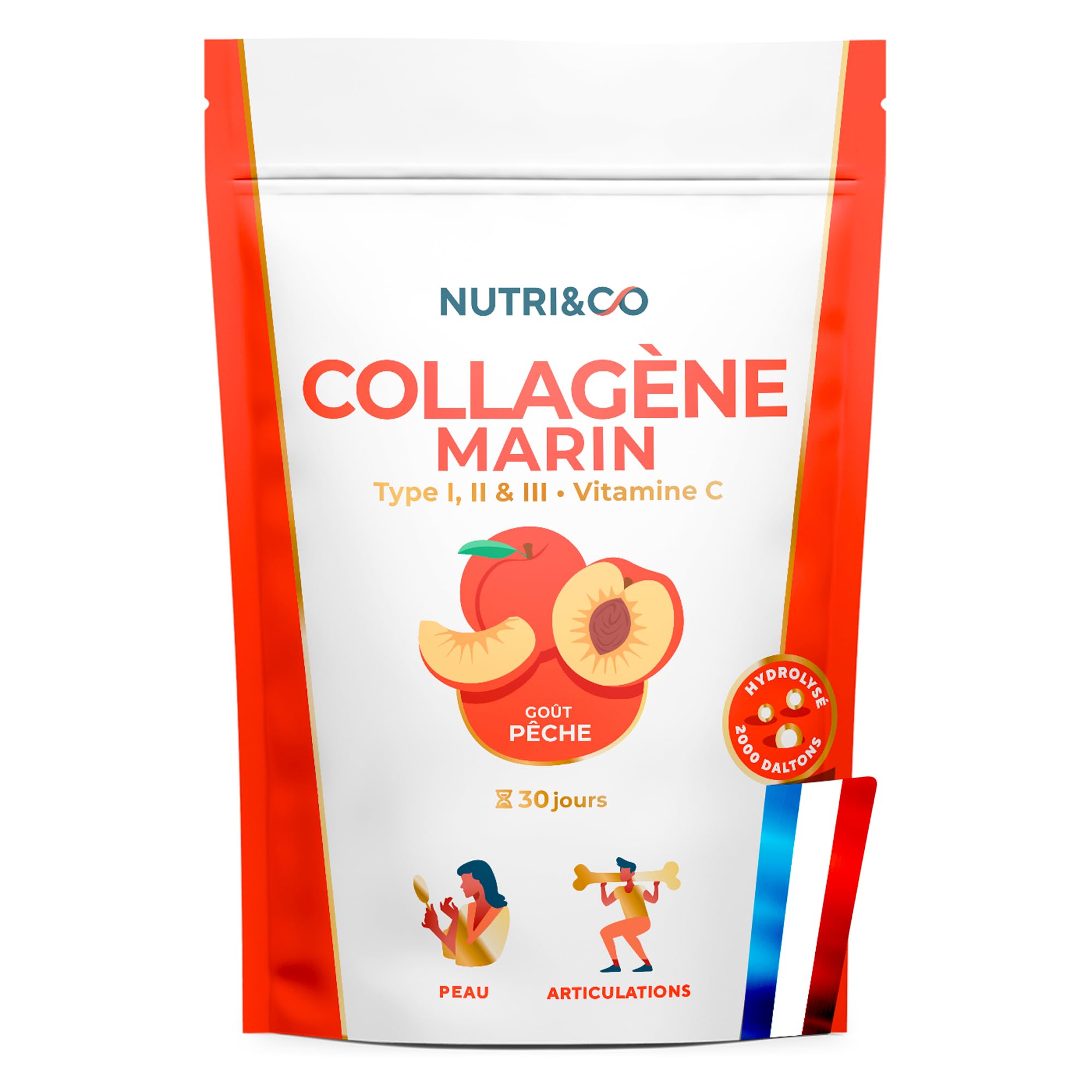 NUTRI & CO Collagène Marin Types 1 2 3 - Peau & Articulations - 5500mg de Collagène Hydrolysé Breveté - Peptides en Poud